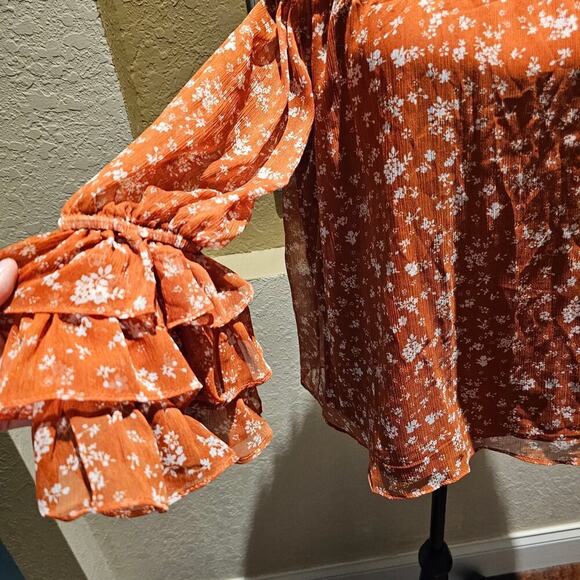 CeCe S Off Shoulder Floral Blouse Ruffle Sleeve Boho Cottagecore Garden Romantic - Picture 7 of 10